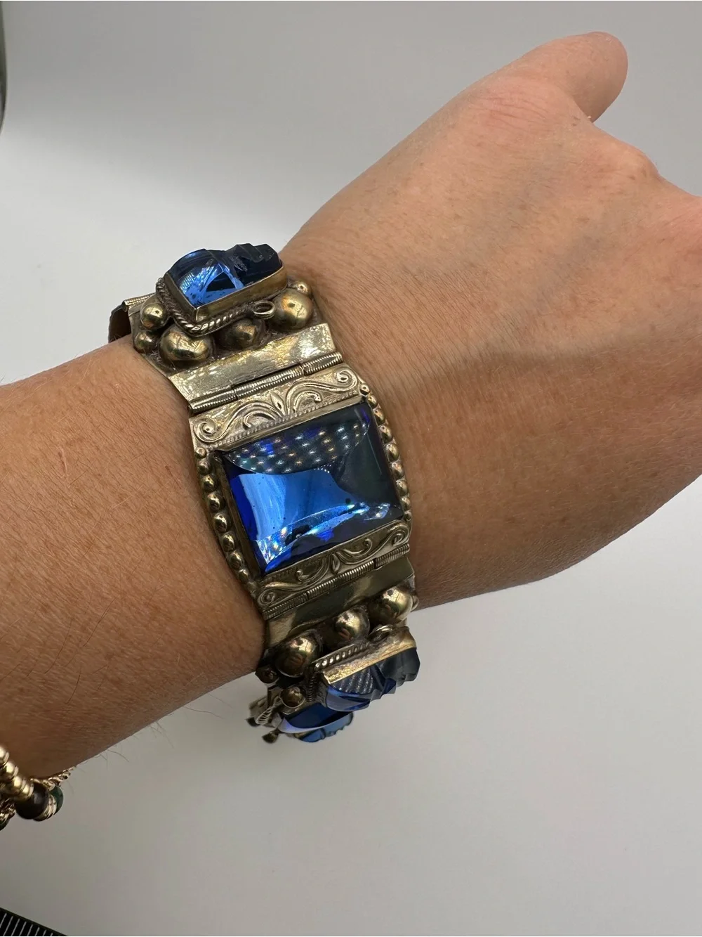 Vintage TAXCO Vintage Sterling Silver 925 Blue Glass Link Bracelet Box Closure